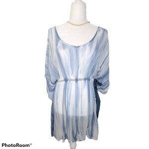 Green Dragon Blue Tie Dye Kaftan Swim Cover up Dress USA